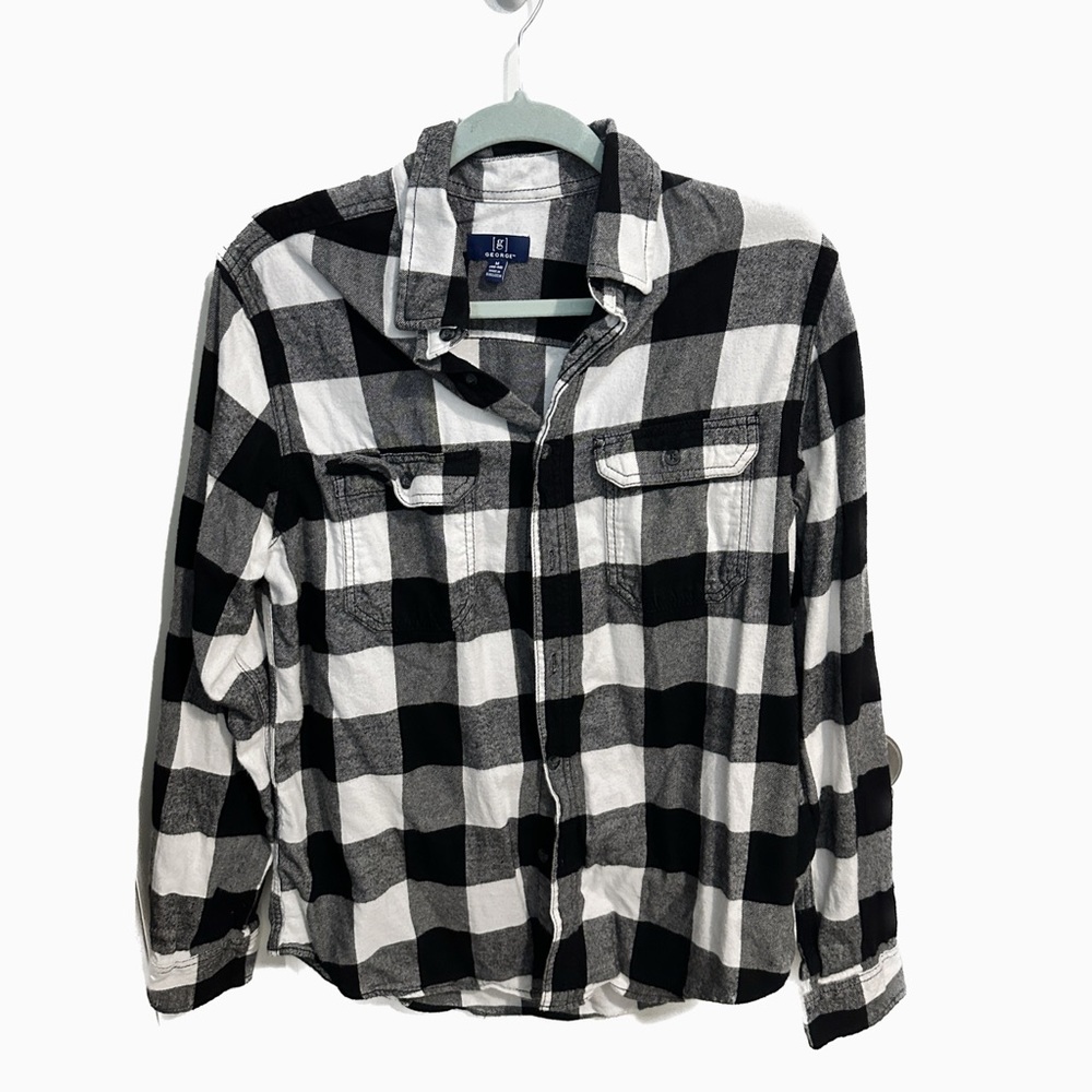 Black and White Plaid Long Sleeve Shirt Size M